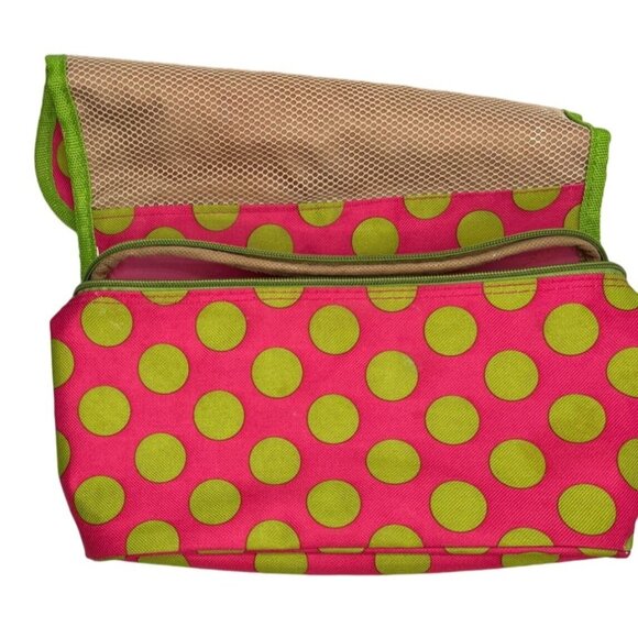 J Garden Hanging Toiletry Bag Bright Polka Dot Mesh Plastic Pockets Travel Must - Picture 4 of 8